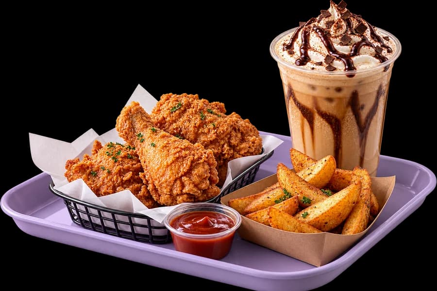 Fried Chicken + Potato Wedges + Cold Coffee